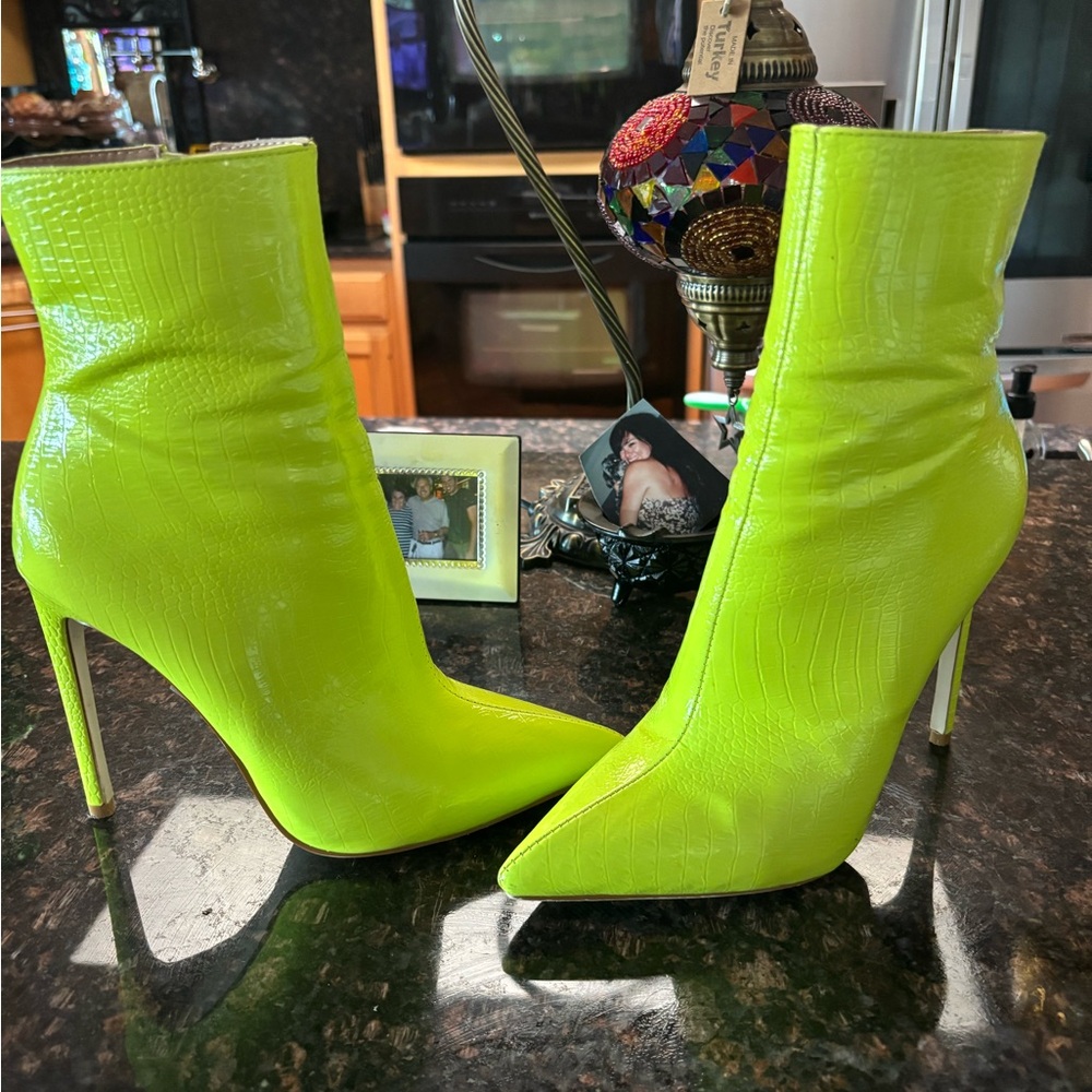 Neon Green Stiletto Ankle Boots - Picture 3 of 3